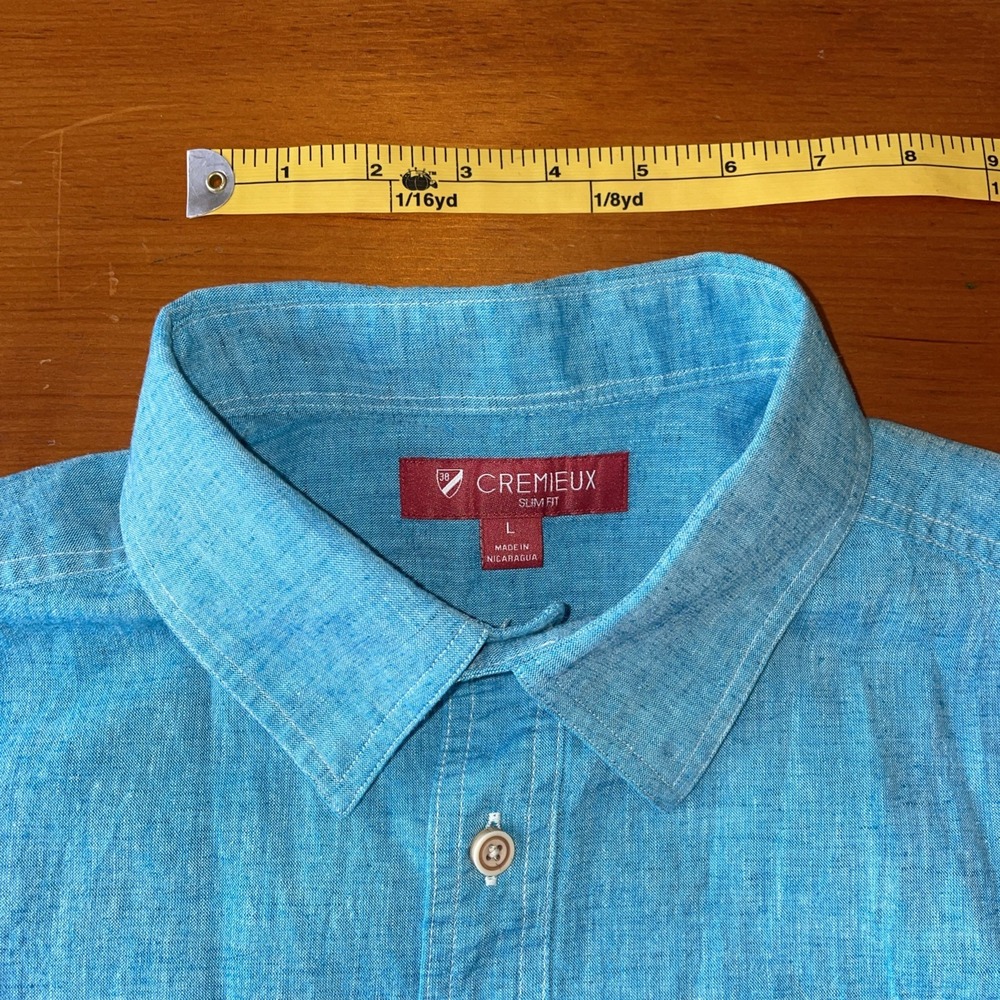 Cremieux Men's Button Down Collar Shirt Short Sleeve Cotton/Linen Large Slim Fit - Picture 12 of 13
